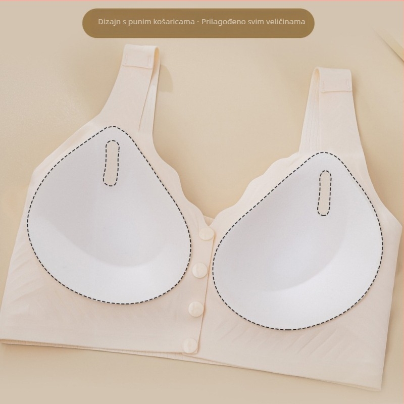 Sutien za dojenje s prednjim kopčanjem, vest stil, tanke oblikovane košarice, prozračan najlonski materijal (70–80% najlona), podstava od spandeksa