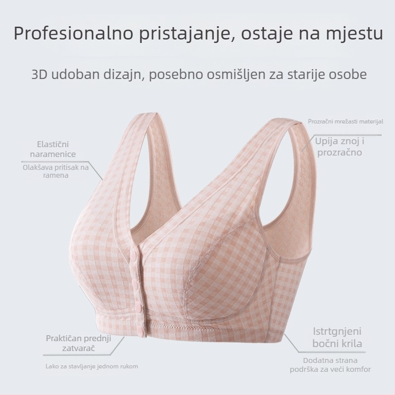Četverosezonska jacquard pamuk grudnjak s plus veličinom, bez žice, s prednjim zatvaranjem, udoban top