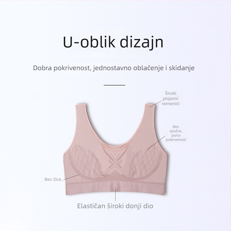 Bešavni grudnjak za žene srednje dobi i starije, bez žice, s punim košaricama, fiksirani dvostruki naramenice, spandex materijal