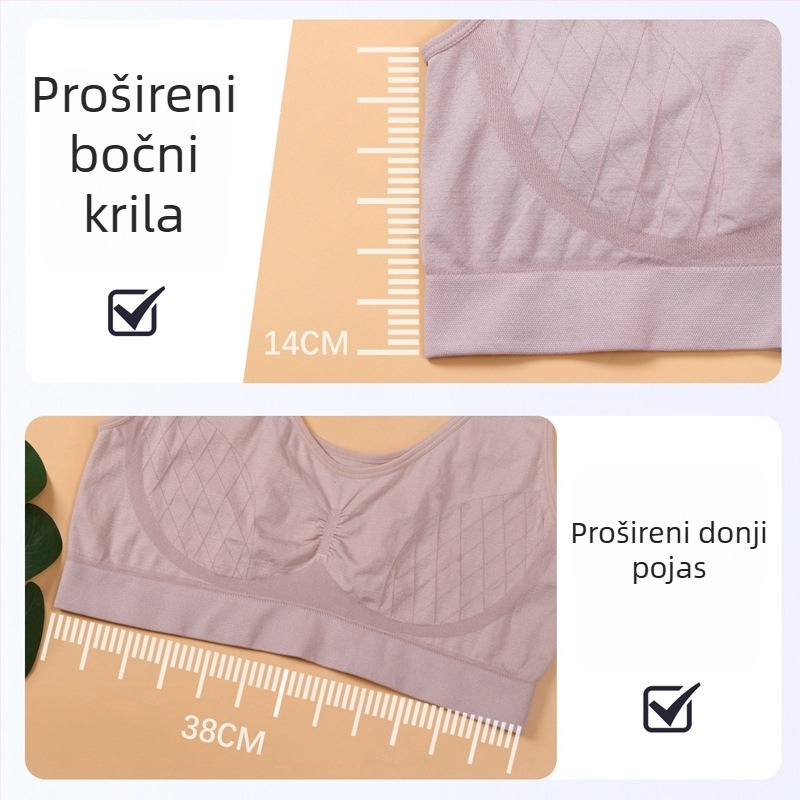 Bešavni grudnjak za žene srednje dobi i starije, bez žice, s punim košaricama, fiksirani dvostruki naramenice, spandex materijal