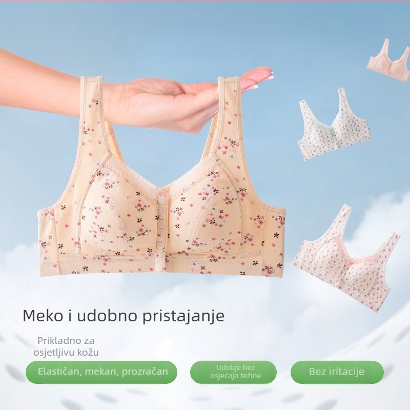 Pamukasti grudnjak bez žice, s prednjim zatvaračem, punim košaricama, tankim oblikovanim košaricama, fiksnim dvostrukim trakama