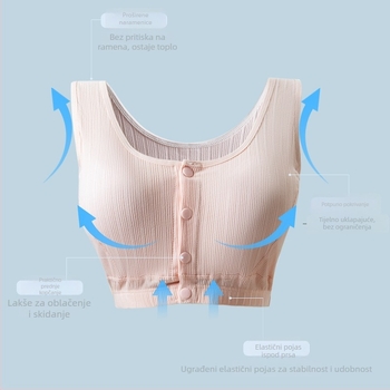 Pamukasti grudnjak u vest-stilu s prednjim kopčanjem, puna čašica, tanak oblikovani košarica, fiksirane dvostruke naramenice, prozračan