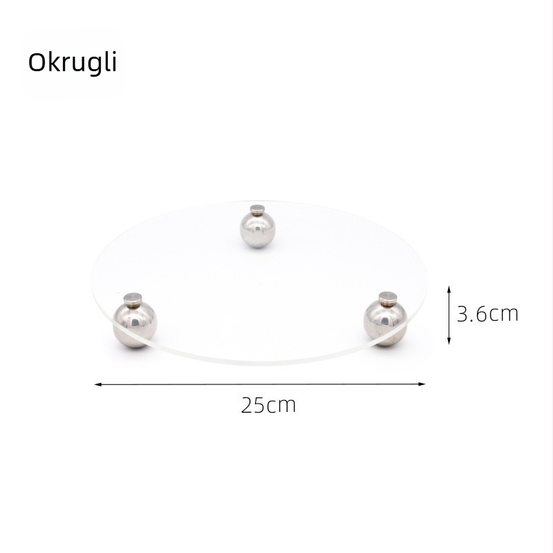 Prozirna akrilna posuda za pohranu s okruglim metalnim nogicama – moderni minimalistički stolni organizator/ploča za fotografije s otisom loga