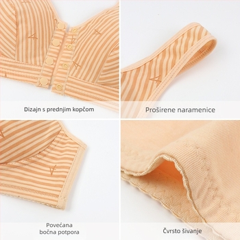 Grudnjak u stilu prsluka, bez žice, košarice 3/4, tanak oblikovan košarica, prednje kopčanje, prozračan materijal od poliestera i pamuka