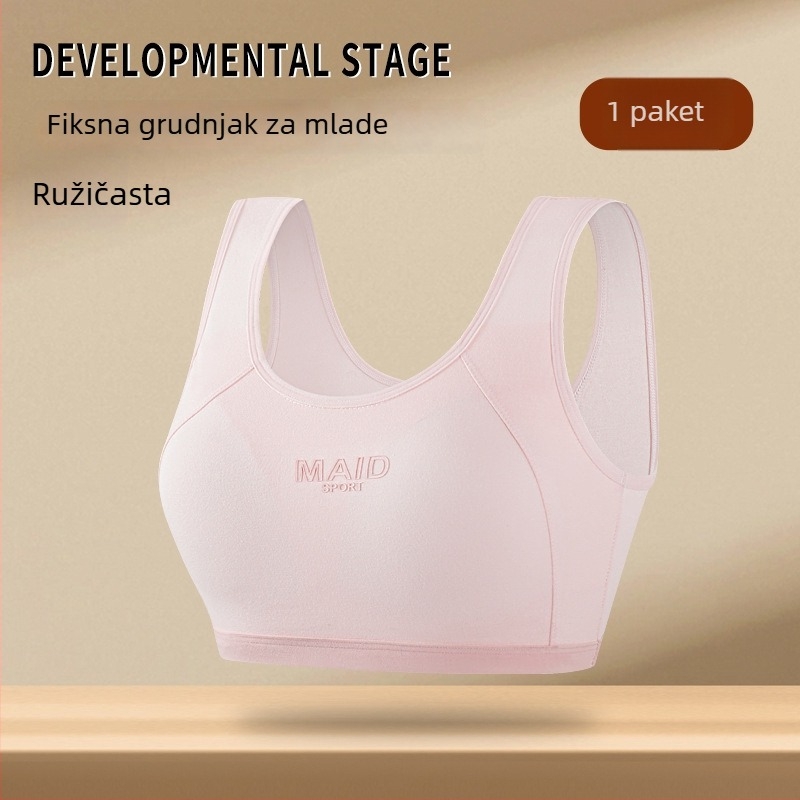 Sportski grudnjak za tinejdžerice od 100% pamuka, košarice 3/4, fiksna jastučić, prozračan, upija znoj