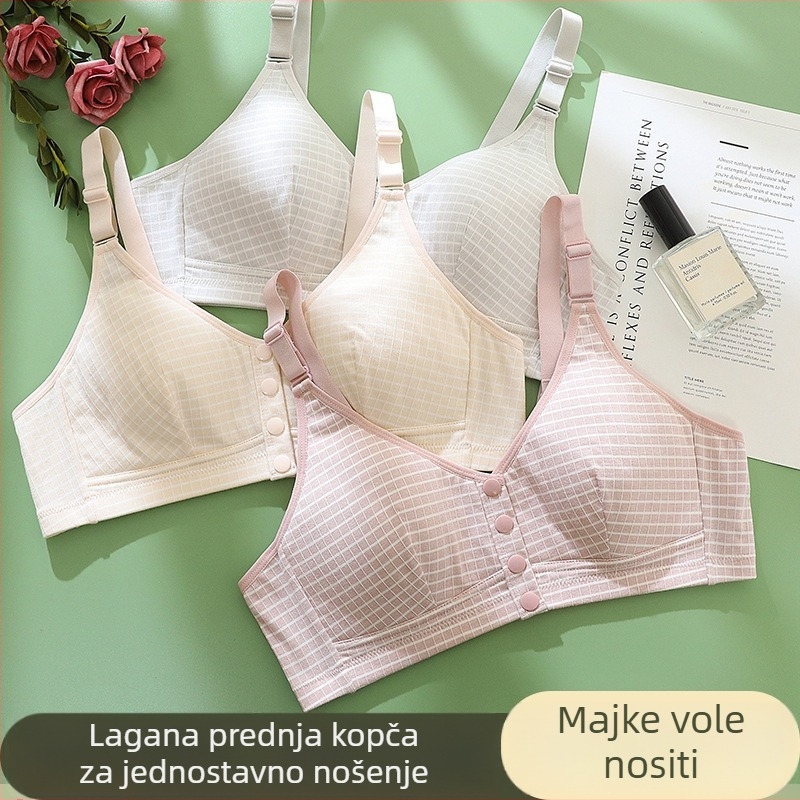 Pamukasti grudnjak s prednjim kopčanjem za majke, prozračan, šalice 3/4, tanak kalup, čvrste dvostruke naramenice
