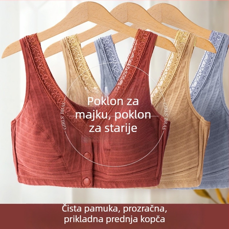 Pamukasti grudnjak s prednjim zatvaranjem, 3/4 košarice, tanke oblikovane košarice, prozračan
