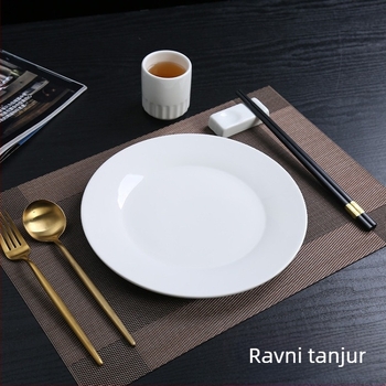 Bijeli porcelanski večernji tanjur – plosni, okrugli Moonlight dizajn, tanjur za steak, posuđe s logotipom