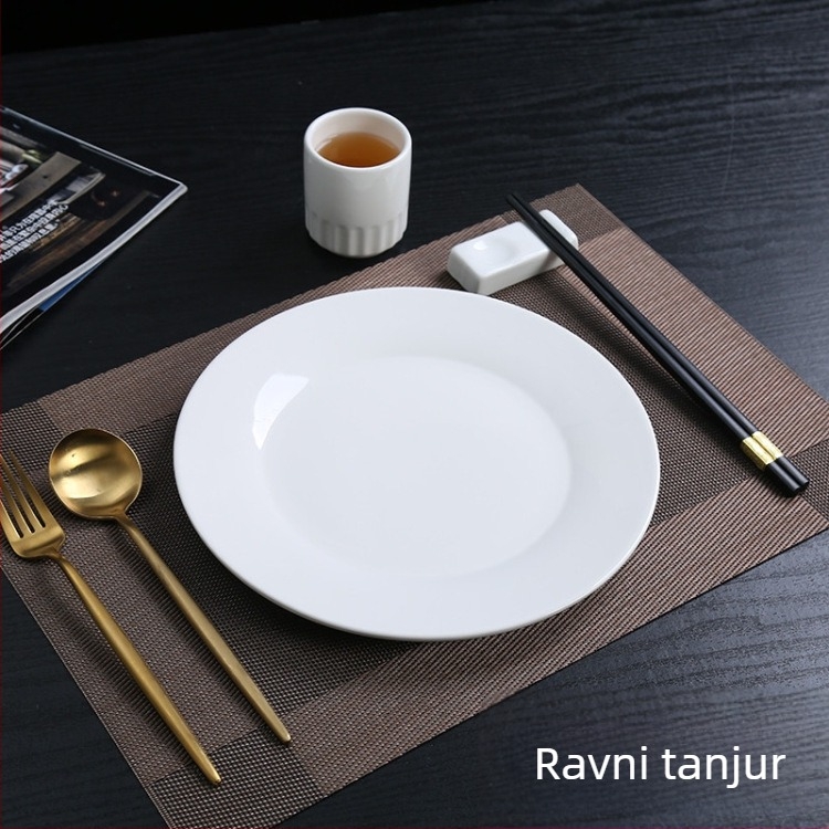 Bijeli porcelanski večernji tanjur – plosni, okrugli Moonlight dizajn, tanjur za steak, posuđe s logotipom