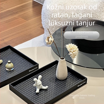 Kožni pladanj za aromaterapiju i ulazno skladištenje — pravokutni oblik, uzorak od ratana, stil laganog luksuza retro, otisak logotipa, mogućnost prilagodbe