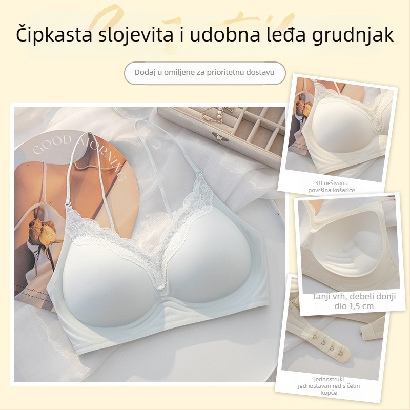 Bezšivni grudnjak za žene s malim grudima - križni vrat, tanke špagete naramenice, bez žice, cupa 3/4, tanka oblikovana cupa, prozračna podrška, prekrasan leđa, odvojive dvostruke naramenice