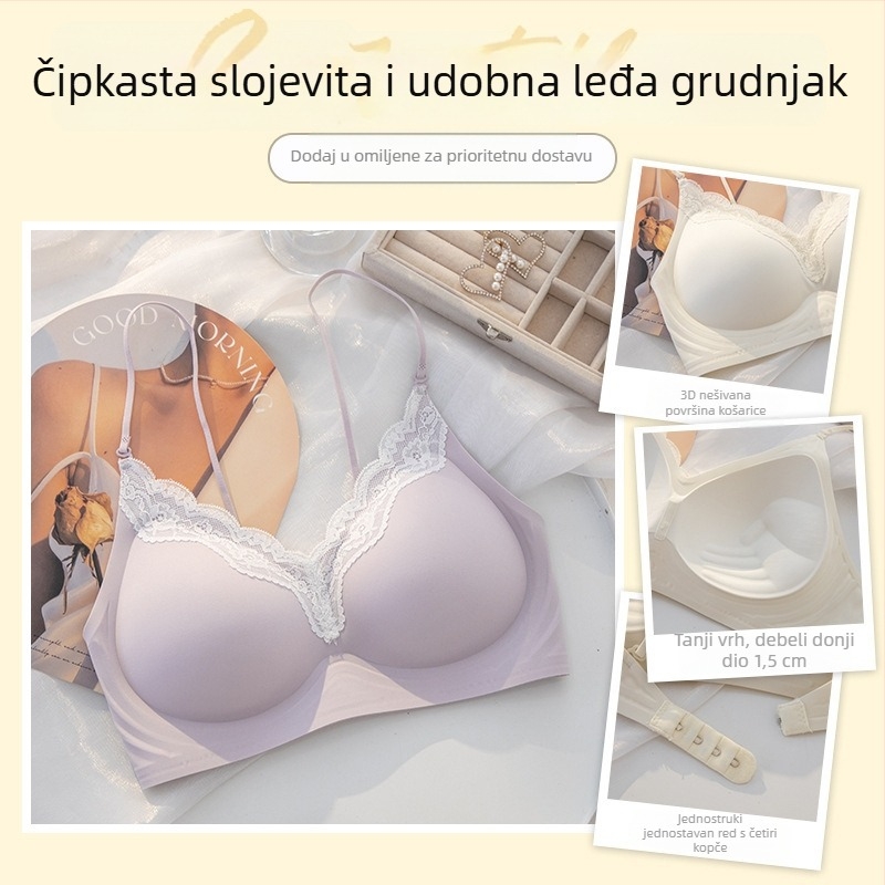 Bezšivni grudnjak za žene s malim grudima - križni vrat, tanke špagete naramenice, bez žice, cupa 3/4, tanka oblikovana cupa, prozračna podrška, prekrasan leđa, odvojive dvostruke naramenice