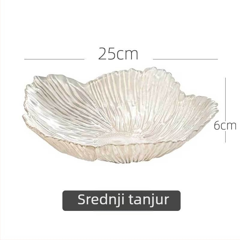 Stakleni tanjur za voće, oblik cvijeta, nepravilnog oblika, stil laganog luksuza, mat glazura
