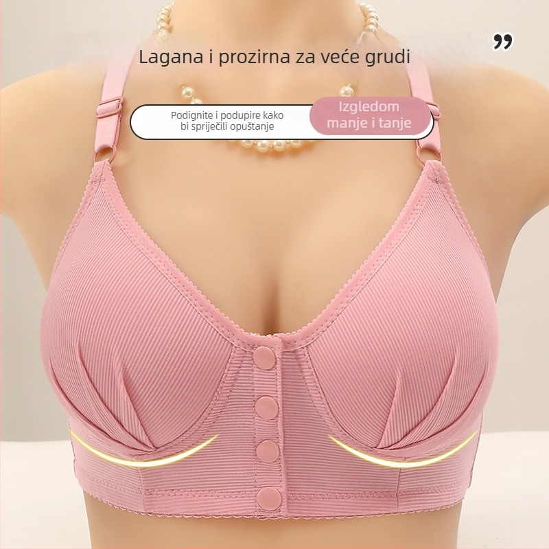 Bežični grudnjak s prednjim zatvaračem, push-up, bočno skupljanje, tanke oblikovane košarice, vest stil, fiksirane dvostruke naramenice