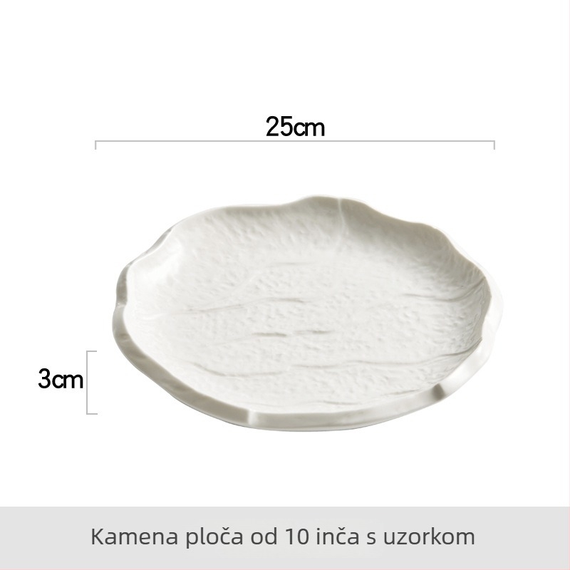 Porcelanski ravni tanjur, nepravilnog oblika, čvrsti uzorak, moderni minimalistički stil