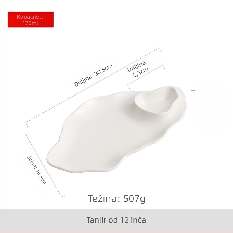 Charm porcelanski tanjur s nepravilnim oblikom i podglazurnom završnom slojem; mikrovalna sigurnost; mogućnost otiska logotipa i prilagodbe; pogodan za hotele i obroke.
