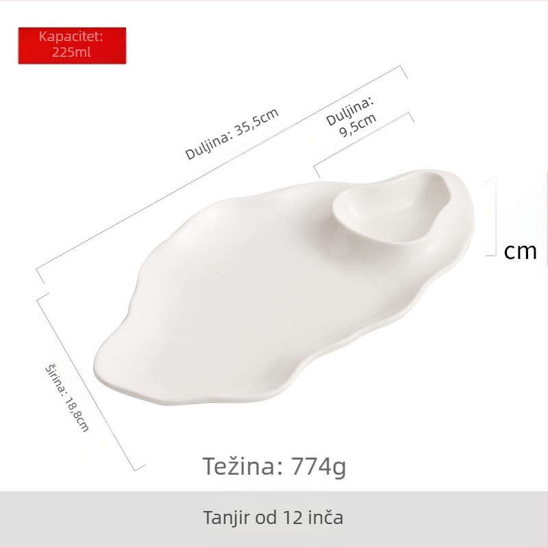Charm porcelanski tanjur s nepravilnim oblikom i podglazurnom završnom slojem; mikrovalna sigurnost; mogućnost otiska logotipa i prilagodbe; pogodan za hotele i obroke.