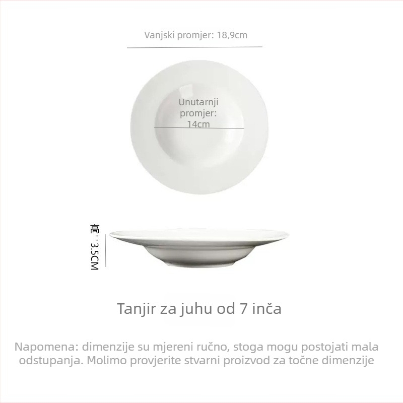 Porcelanski tanjur za večeru, okrugli, moderni minimalistički stil, podglazurna površina, otporan na mikrovalnu pećnicu