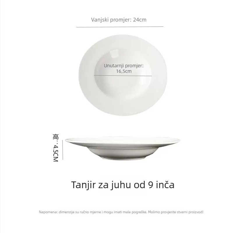 Porcelanski tanjur za večeru, okrugli, moderni minimalistički stil, podglazurna površina, otporan na mikrovalnu pećnicu