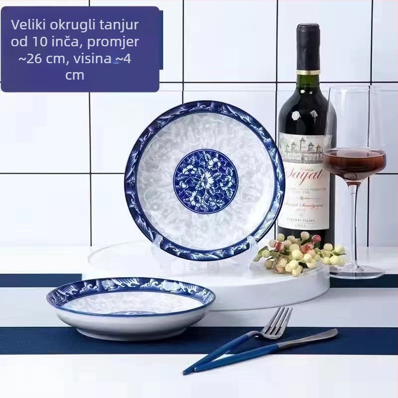 Keramički set tanjura s tradicionalnim porculanskim motivom, okrugli oblik, pod-glazura završna obrada, tisak logotipa i mogućnost prilagodbe