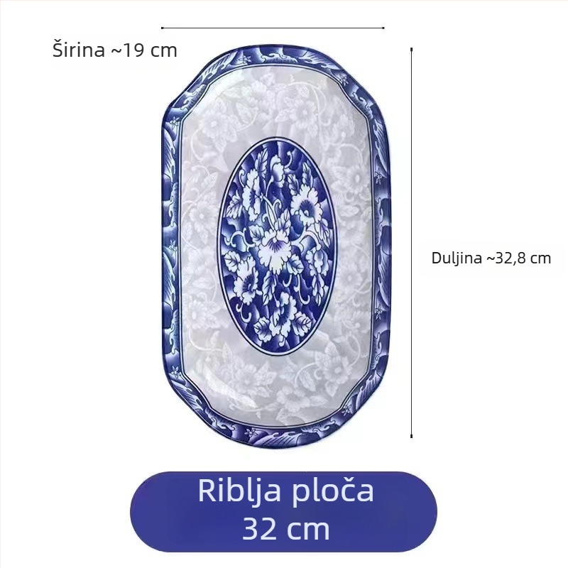 Keramički set tanjura s tradicionalnim porculanskim motivom, okrugli oblik, pod-glazura završna obrada, tisak logotipa i mogućnost prilagodbe