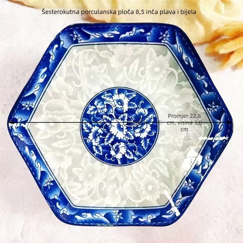 Keramički set tanjura s tradicionalnim porculanskim motivom, okrugli oblik, pod-glazura završna obrada, tisak logotipa i mogućnost prilagodbe