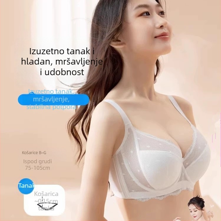 Plus-size grudnjak za žene s velikim dojkama, seksi čipka, push-up s bočnom podrškom, protiv opuštanja, tanke košarice