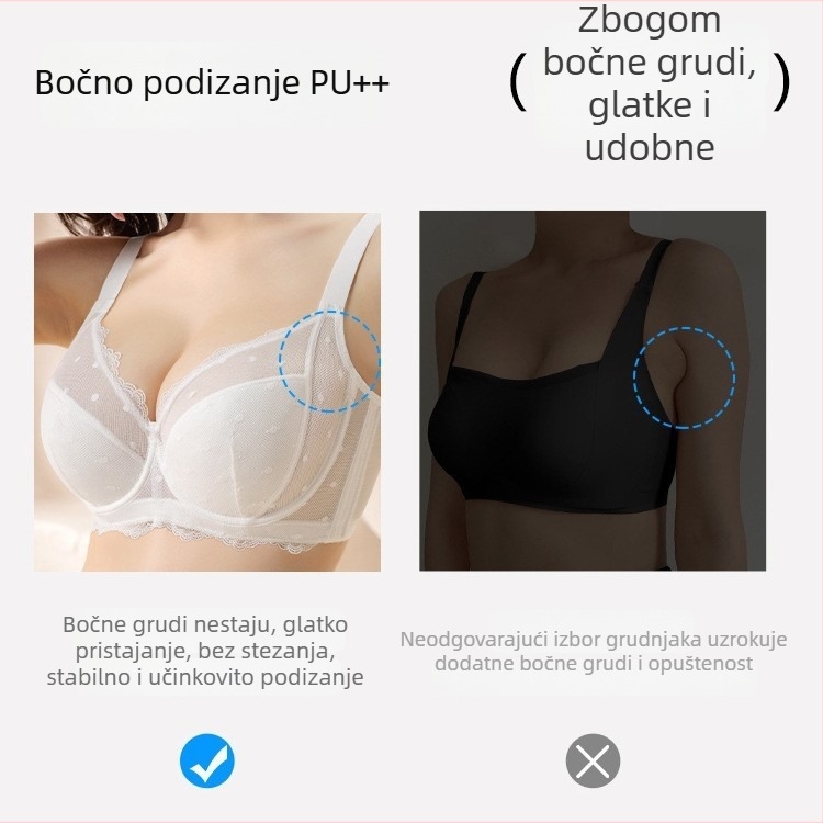 Plus-size grudnjak za žene s velikim dojkama, seksi čipka, push-up s bočnom podrškom, protiv opuštanja, tanke košarice