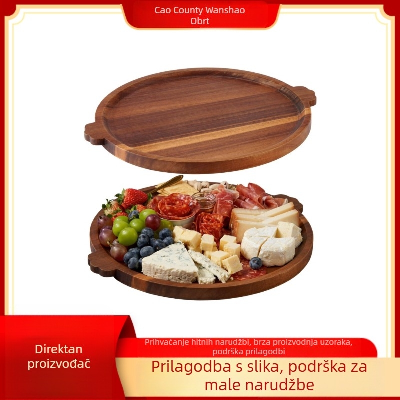Okrugli pladanj za posluživanje od akacijina drveta, japanskog stila, moderni minimalistički dizajn, otisak logotipa i mogućnost prilagodbe, završna obrada uljem biljnog podrijetla