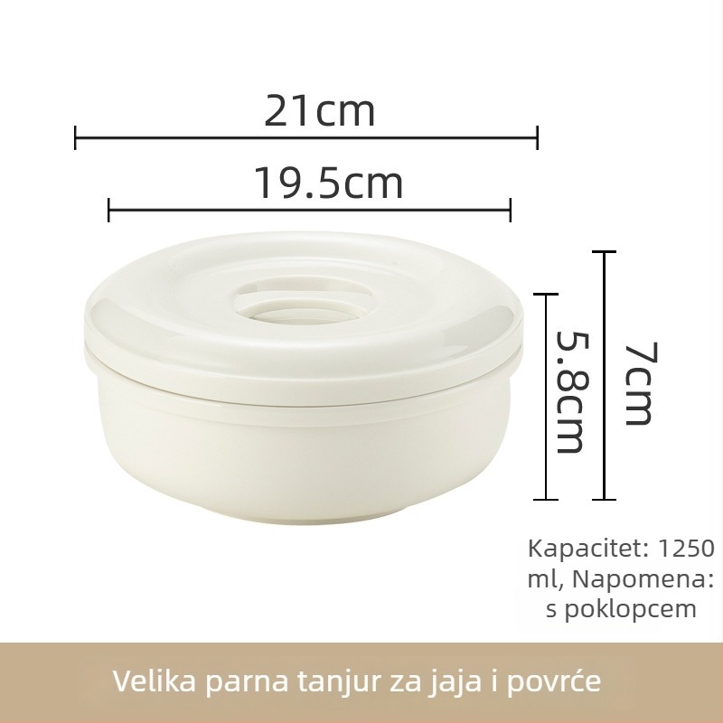 Porcelanska posuda za kuhanje na pari s poklopcem, za jaja, juhe i pareno meso — mikrovalna sigurnost, spremna za poklon, prilagodljiva