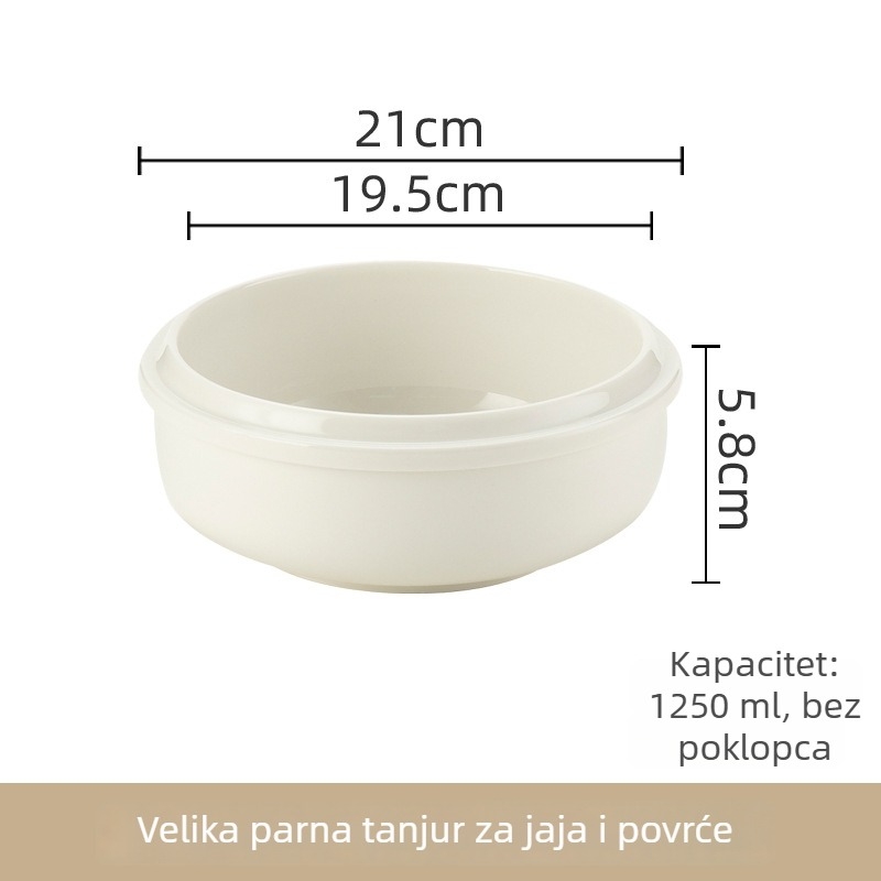 Porcelanska posuda za kuhanje na pari s poklopcem, za jaja, juhe i pareno meso — mikrovalna sigurnost, spremna za poklon, prilagodljiva