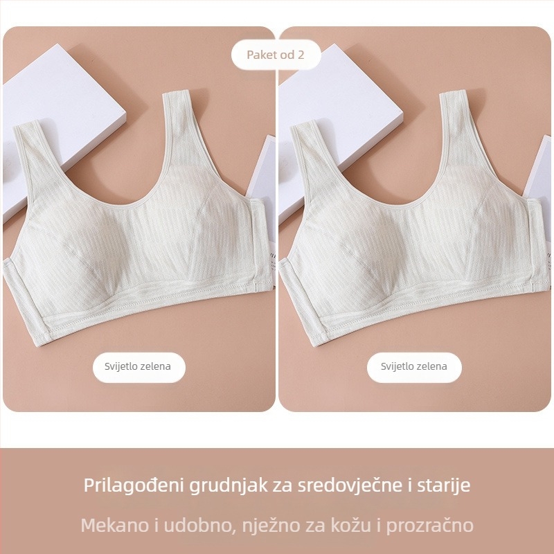 Plus veličina grudnjaka s prednjim kopčanjem, bez žičica, pamukasti karirani uzorak, za žene i starije, udoban i prozračan