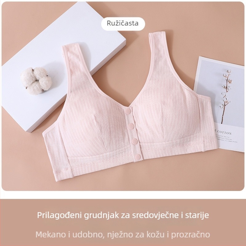 Plus veličina grudnjaka s prednjim kopčanjem, bez žičica, pamukasti karirani uzorak, za žene i starije, udoban i prozračan