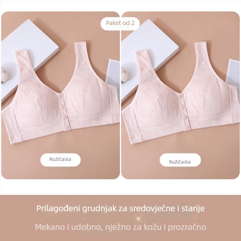 Plus veličina grudnjaka s prednjim kopčanjem, bez žičica, pamukasti karirani uzorak, za žene i starije, udoban i prozračan