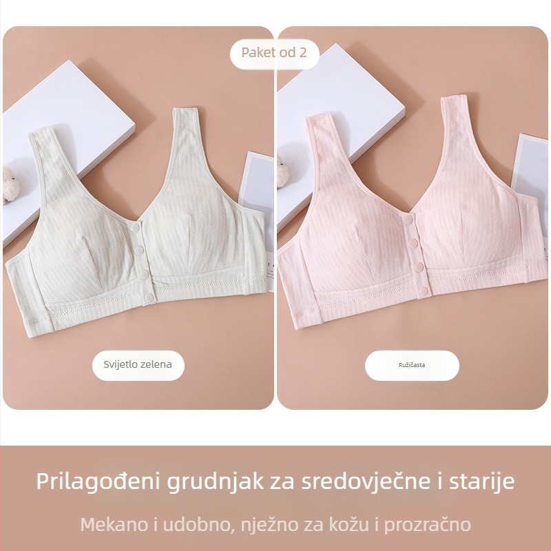 Plus veličina grudnjaka s prednjim kopčanjem, bez žičica, pamukasti karirani uzorak, za žene i starije, udoban i prozračan