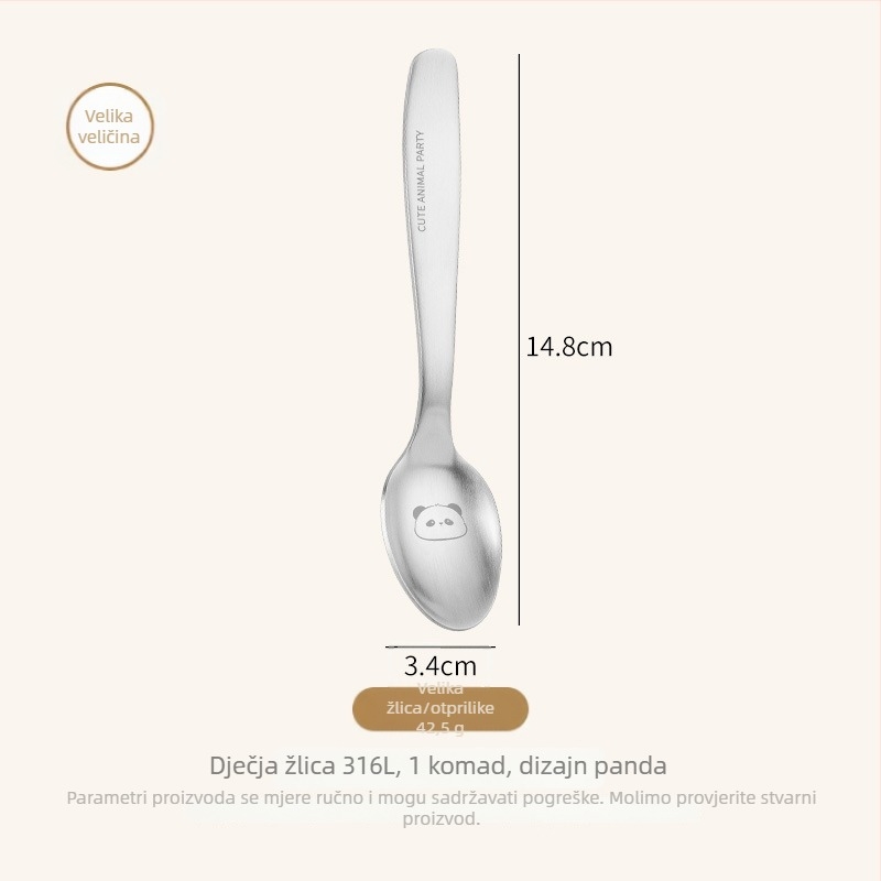 Žlica za djecu, nehrđajući čelik, panda dizajn, ogledni završni premaz