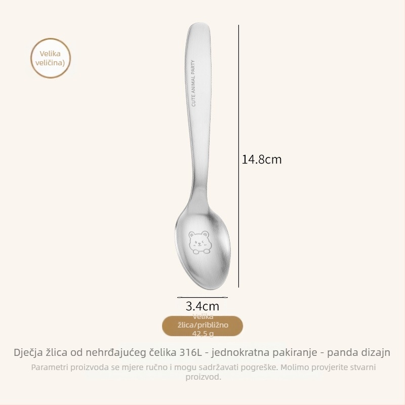 Žlica za djecu, nehrđajući čelik, panda dizajn, ogledni završni premaz