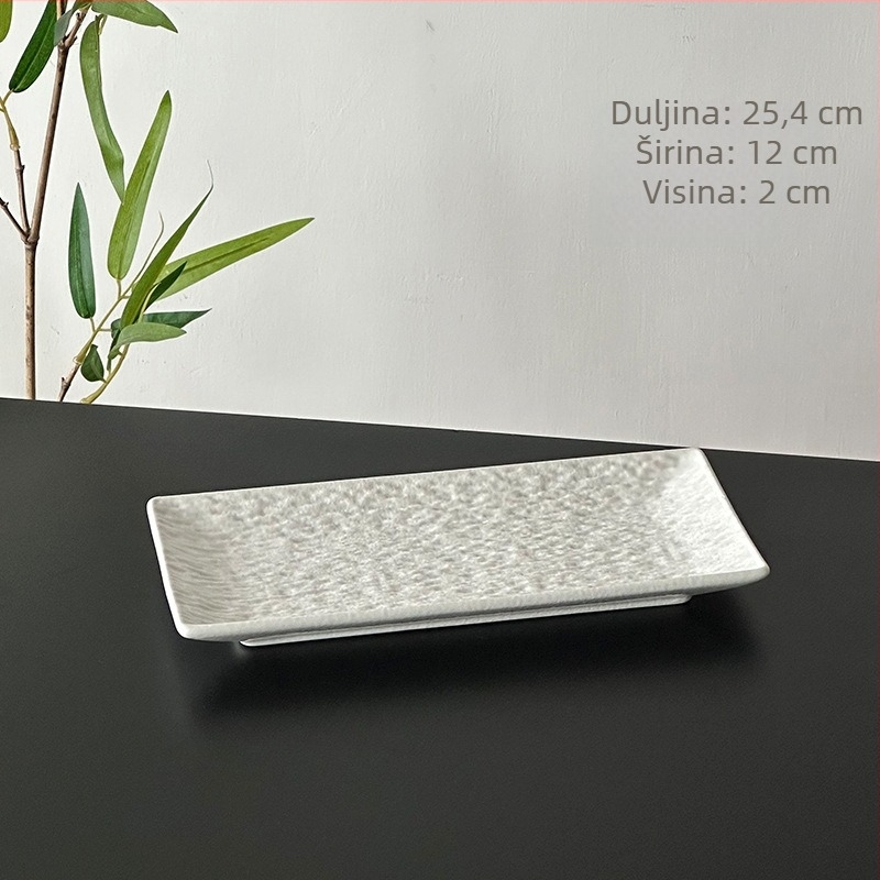 Plošna pravokutna tanjura s uzorkom kamena, keramički materijal, suvremeni minimalistički stil