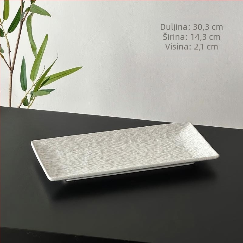 Plošna pravokutna tanjura s uzorkom kamena, keramički materijal, suvremeni minimalistički stil