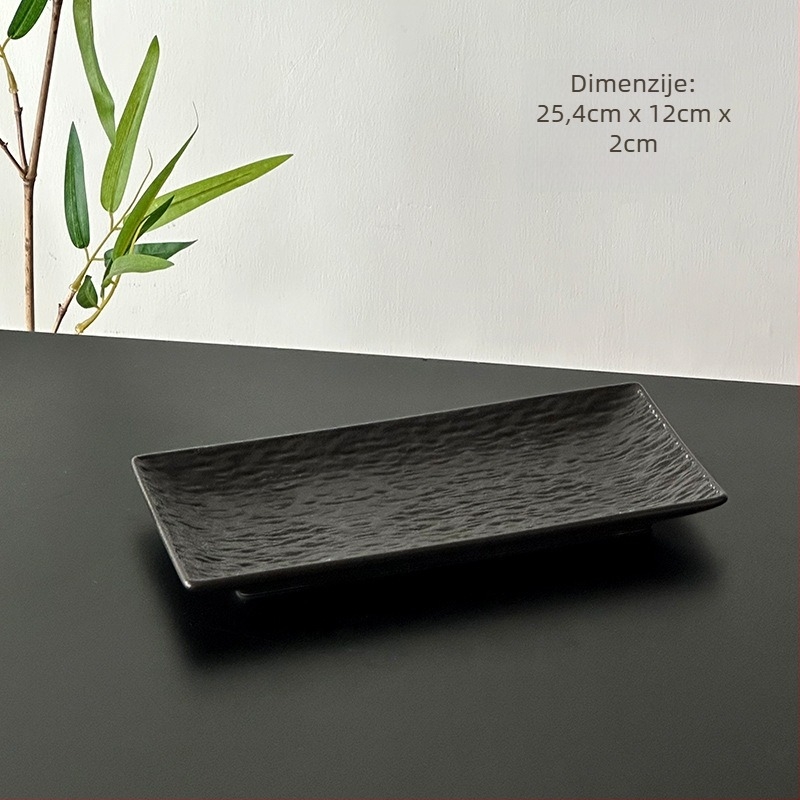 Plošna pravokutna tanjura s uzorkom kamena, keramički materijal, suvremeni minimalistički stil