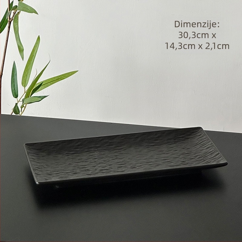 Plošna pravokutna tanjura s uzorkom kamena, keramički materijal, suvremeni minimalistički stil