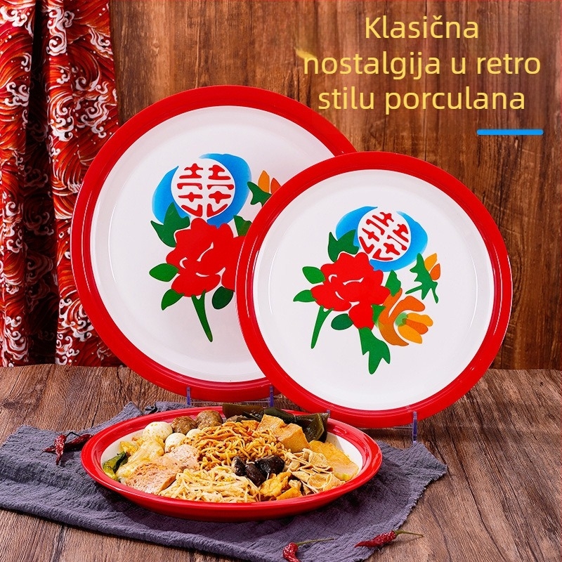 Duboki melamin posuda s cvjetnim uzorkom, novi kineski stil, okrugla, površina s decalima