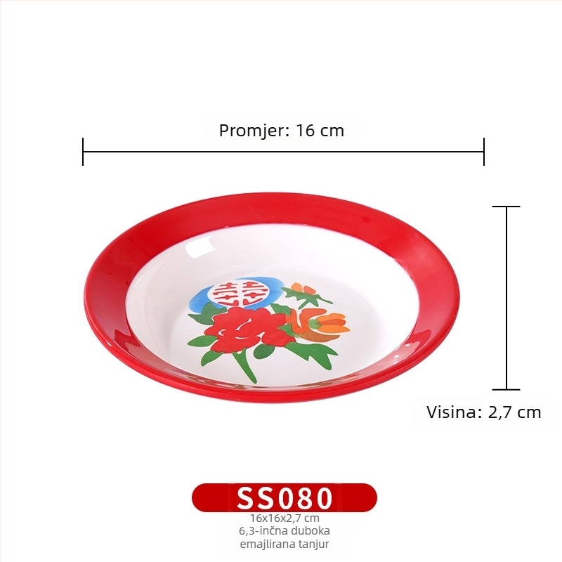 Duboki melamin posuda s cvjetnim uzorkom, novi kineski stil, okrugla, površina s decalima