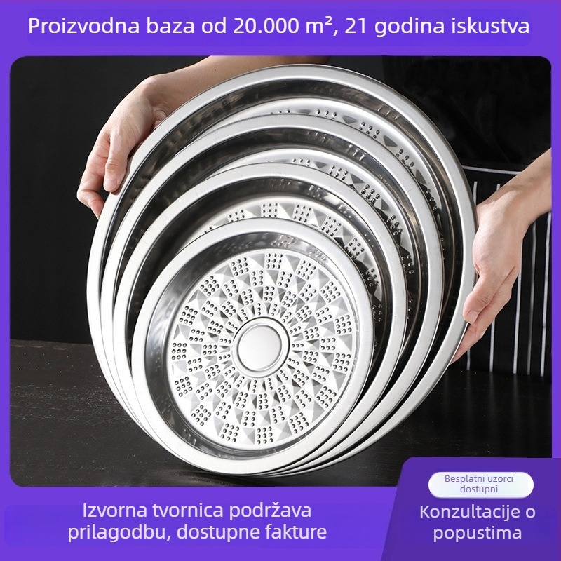 Plitka zdjela s poklopcem od nehrđajućeg čelika 304, kružnog oblika, cvjetni uzorak, elektroplatirani završetak; pogodna za hotel, posluživanje hrane, kave i čaja