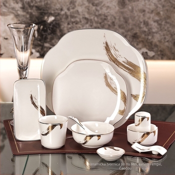 Set hotelskog posuđa od bone china (>36% bone china), lagani luksuz, prilagodba, tiskanje loga, kategorija: hotelska stolna posuda