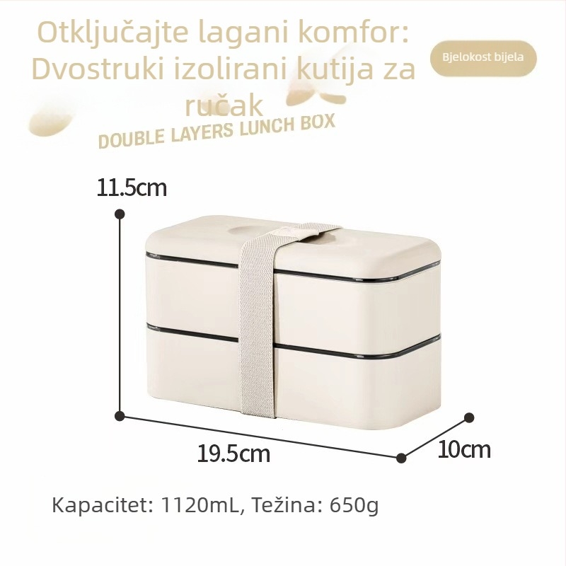 Kutija za ručak od 304 nehrđajućeg čelika, mikrovalna sigurna, zatvorena, velika kapaciteta, dvostruki sloj kutije za ručak s priborom