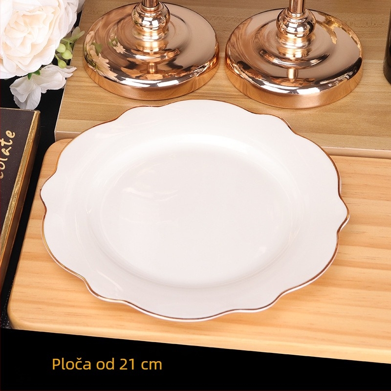 Tanjur od kostnog porculana sa zlatnim rubom i lotosom oblicom, moderni minimalistički dizajn za tjesteninu i steak