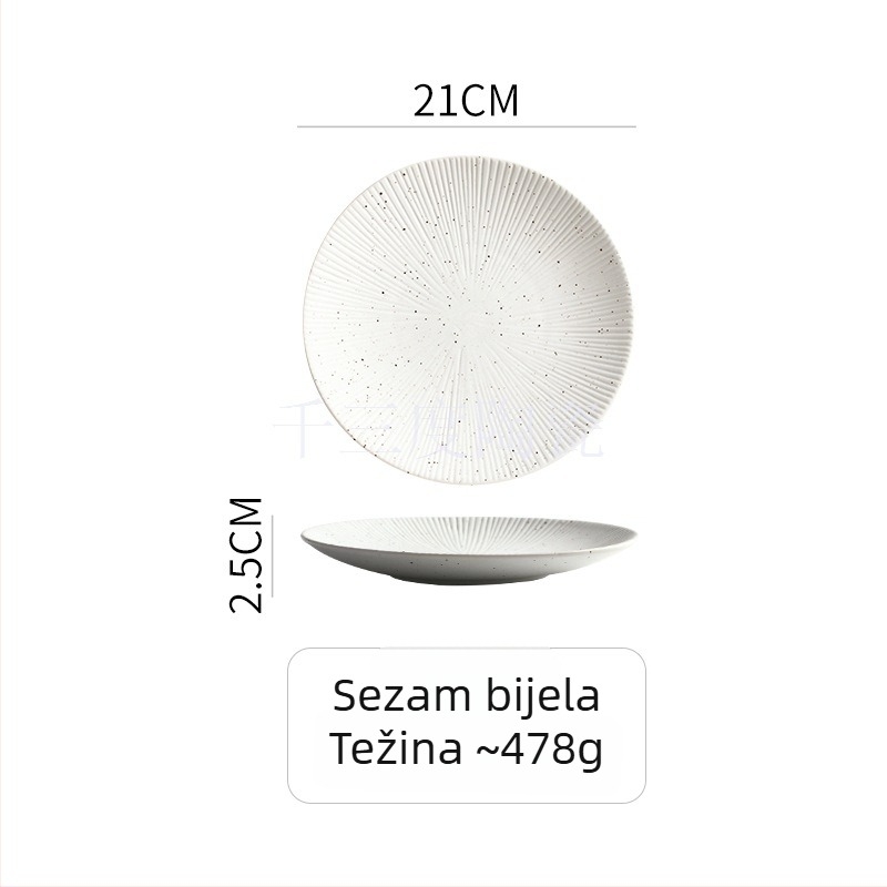 Kružni porculanski tanjur za večeru, s podglazurnim linijskim uzorkom, mikrovalna sigurnost, retro stil blage luksuznosti — Thousand Three Degrees
