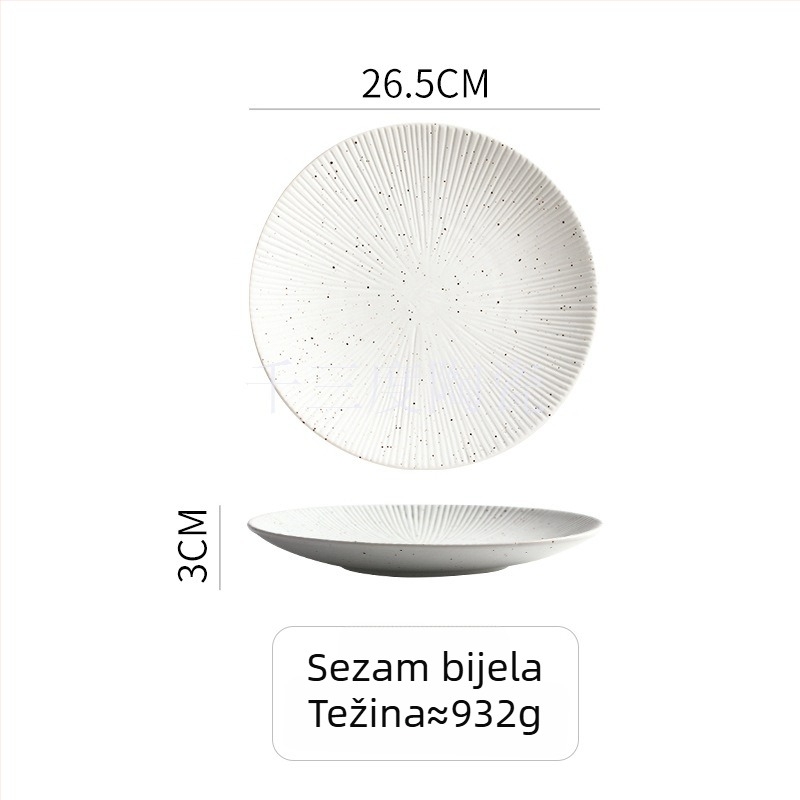 Kružni porculanski tanjur za večeru, s podglazurnim linijskim uzorkom, mikrovalna sigurnost, retro stil blage luksuznosti — Thousand Three Degrees