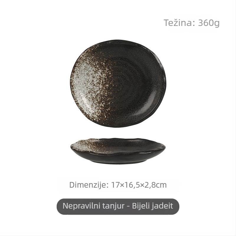 Japanski stil keramička ploča, nepravilnog oblika, s višestrukim uzorcima ispod glazure, pogodna za mikrovalnu, retro stil posuđa